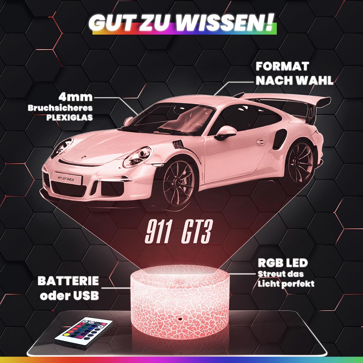 Lampephoto.fr - Auto Lambo Urus 3D Lampe, Touch Nachtlicht, Auto Geschenk, Supercar Tuning, 3D Led Illusion Geschenkidee Weihnachten Geburtstag Junge, Dekoration Kinder und Erwachsenenzimmer TOP