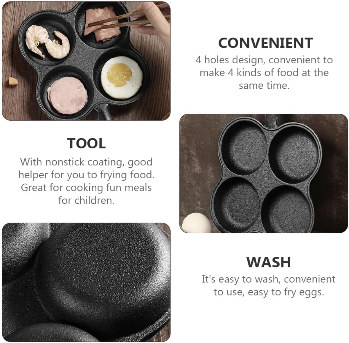 Four-hole Non-stick Cast Iron Egg Frying Pan Thickened Breakfast Skillet for Burger and Omelette Cooking Suitable for Home Kitchen Use