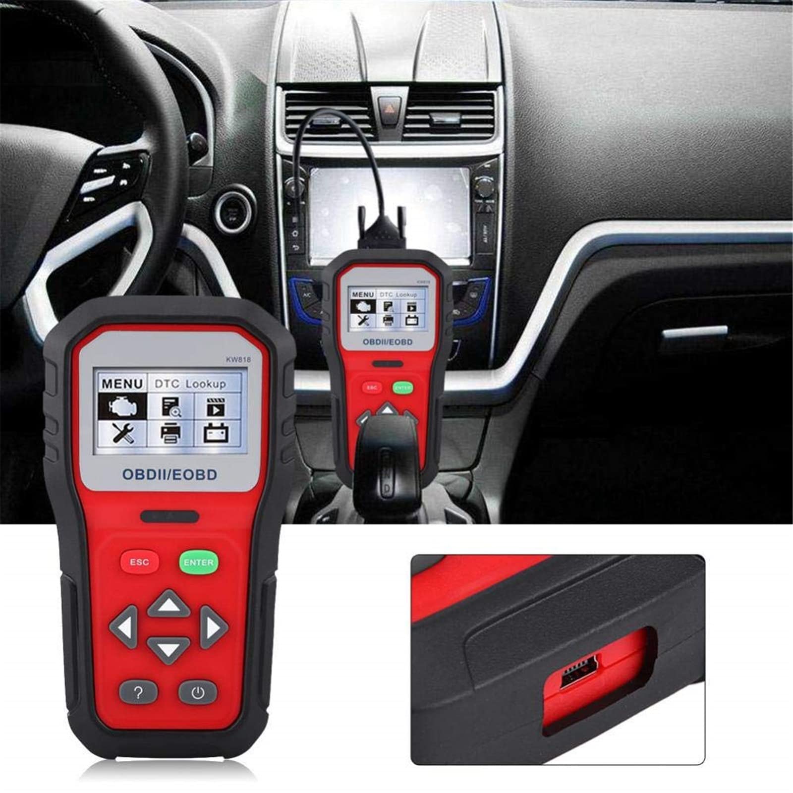 Automatyczny Tester Diagnostyczny KW818 OBD2 OBDII EOBD W Pełni Funkcjonalny Automatyczny Tester Diagnostyczny Skaner Kodów Usterek Czytnik Samochodowy Sprzęt Diagnostyczny