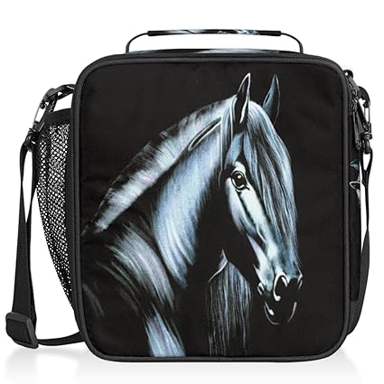 Insulated Lunch Bag Impressionism Animal Horse Lunch Box Containers Tote with Shoulder Strap for Women Men Boys Girls Durable Reusable Waterproof for Work Picnic Thermal Cooler Bag