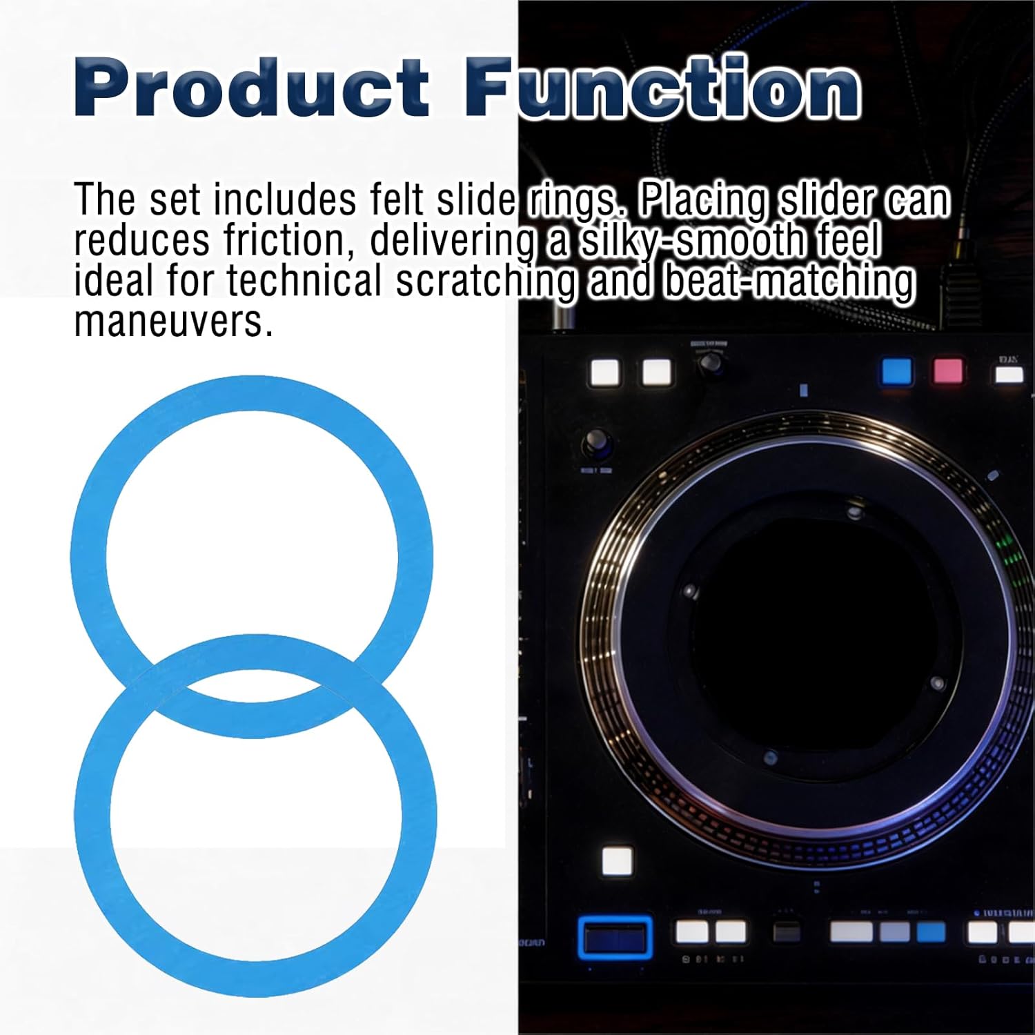 YunGlee 7 Inch DJ Slipmats and Slipsheets Kit Compatible with Rane Performer, Rane One, Pioneer DDJ-REV7 – Low Friction Scratch Felt Mats Slip Rings for Motorized Turntable Controllers (2 pcs)