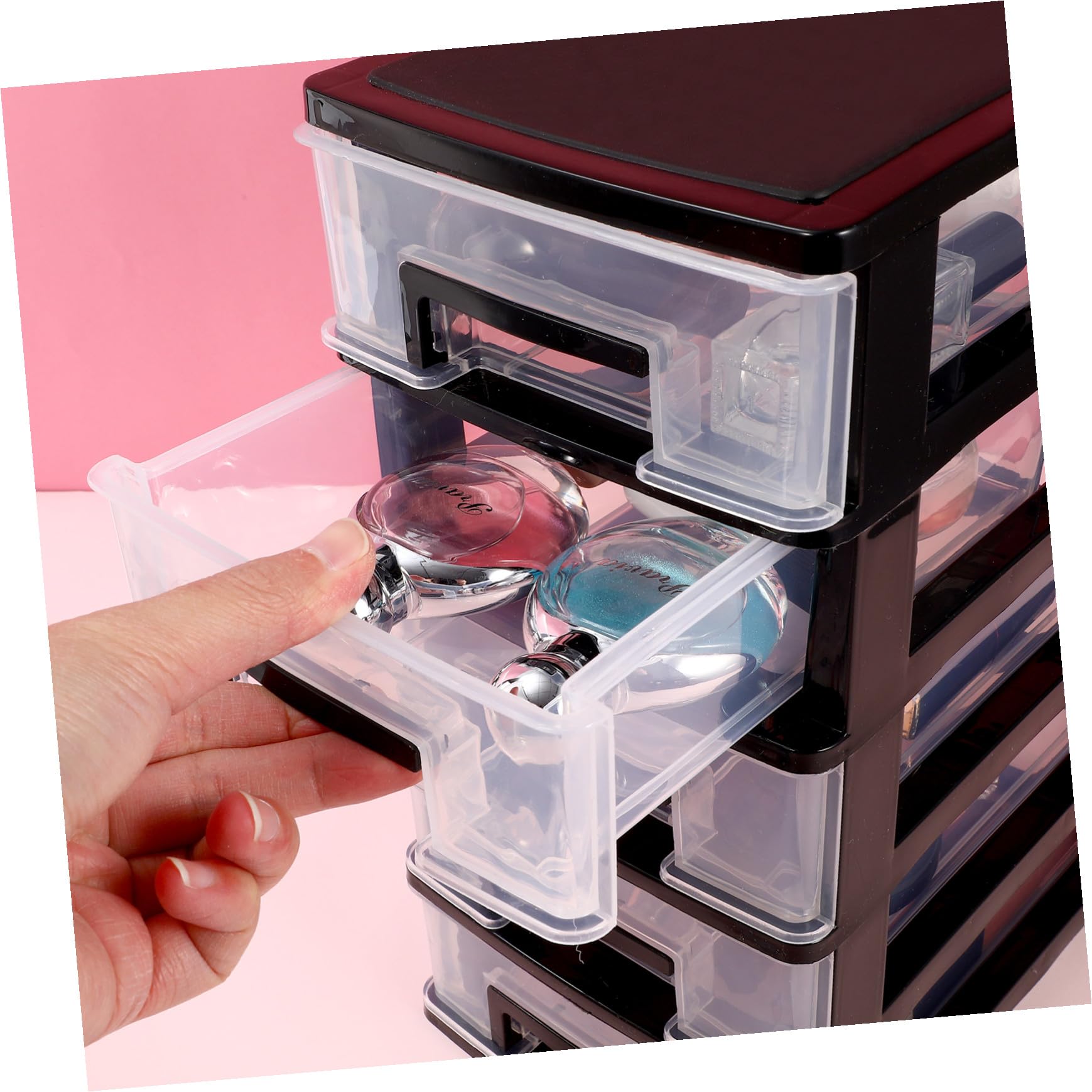 Hohopeti Organizer da Scrivania Cassettiera Porta Trucchi Rigida in Plastica Trasparente 5 Cassetti Portaoggetti per Cosmetici e Articoli Vari per Ufficio, Scuola e Casa
