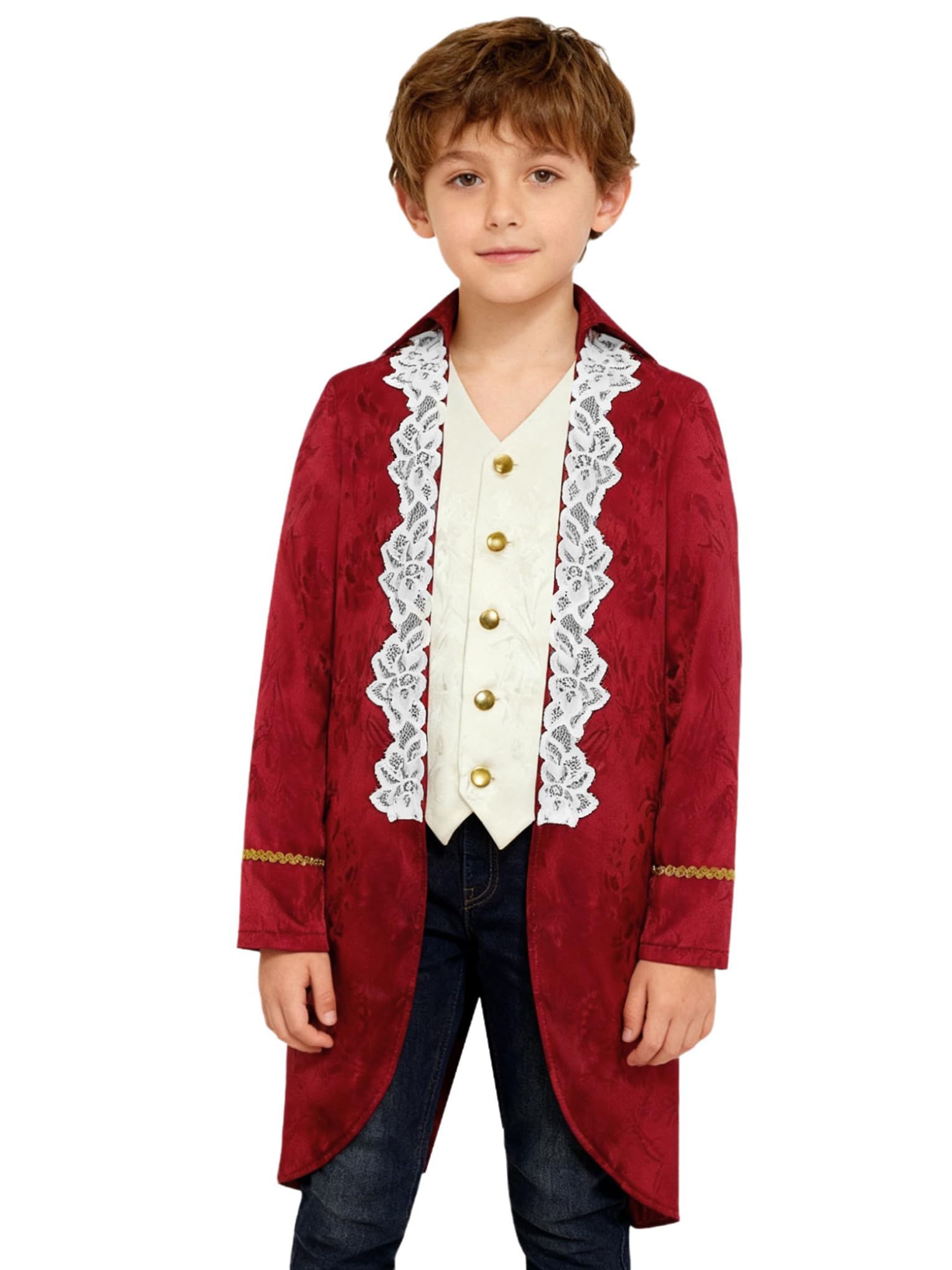 Hansber Boys Medieval Renaissance Victorian Jacket 19th Century Attire Gothic Punk Medieval Pirate Cosplay Costume Red 7-8 Years