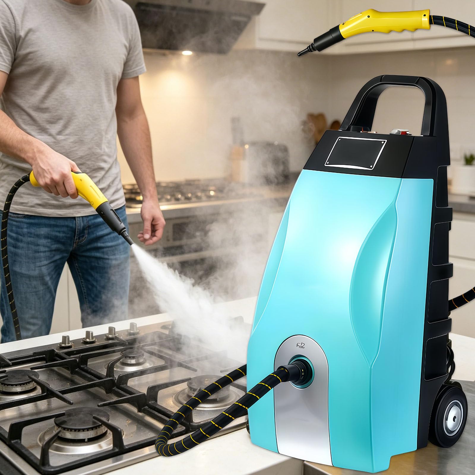 Glowdora Multipurpose High Pressure Steam Cleaner, Heavy-Duty Portable Steamer With 3.5l Tank & 9 Accessories, Ideal For Home Kitchen Car Upholstery Tile Grout Ac Cleaning Blue