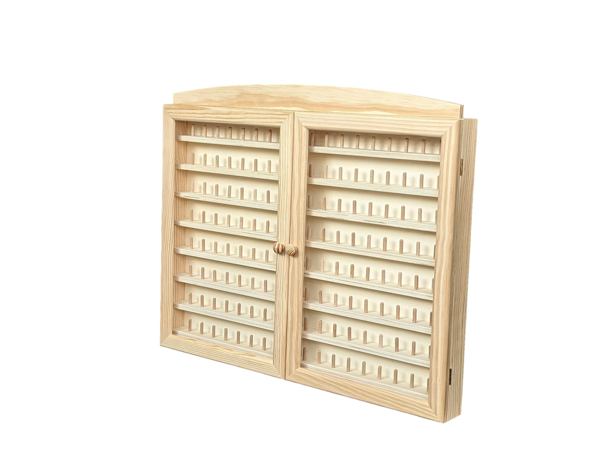 GRECA Vitrina Colecciones dedales. 2 Puertas. Capacidad: 144 dedales. Medidas (Ancho/Fondo/Alto): 60 * 6 * 54 cms. En Madera de Pino en Crudo. para Pintar.. Altura Entre baldas: 4,5 cms.