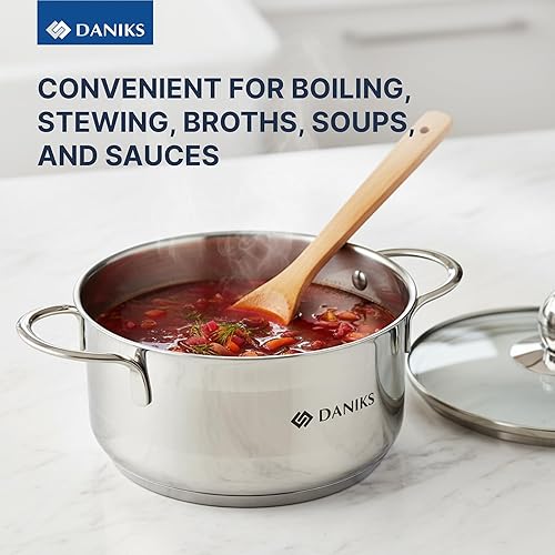 Miniatura 6 de Daniks Mini juego de utensilios de cocina de acero inoxidable, 4 piezas, compatible con inducción, apto para lavavajillas, asas resistentes al