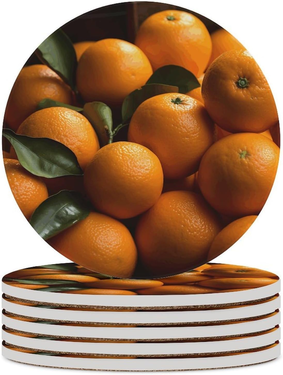 Pile of Oranges Coasters for Drinks Absorbing Round Ceramic Stone Coaster with Cork Base Coffee Cup Beverage Table Cup Mat Modern Style Bar Coaster Set for Home Decor