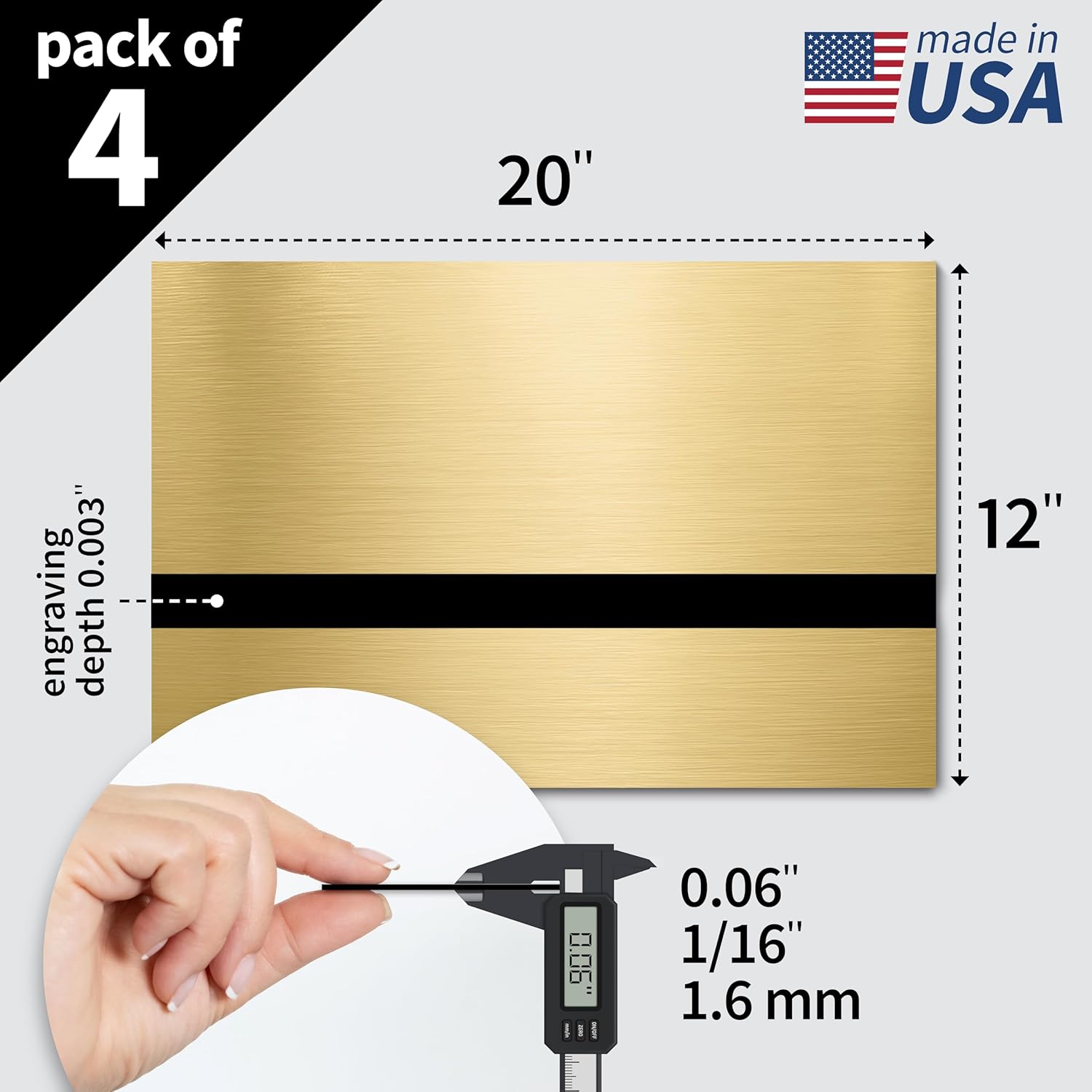 Trotec | Metallic Looking Acrylic Sheet | 12"x20"x1/16, 4 Pcs | Brushed Brass/Black | Metallic Finish - Scratch Resistant for Laser Engraving & Cutting,Printing,Glowforge,Name Plate | USA Made
