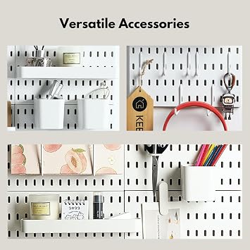 Keepo Pegboard Combo Set: 22x22 White 4 Peg Board,14 Accessories and Extra 9 Acccessories Combo, Hooks, Racks & Shelves - Modular Wall Organizer for Crafts, Nursery, Office & Storage