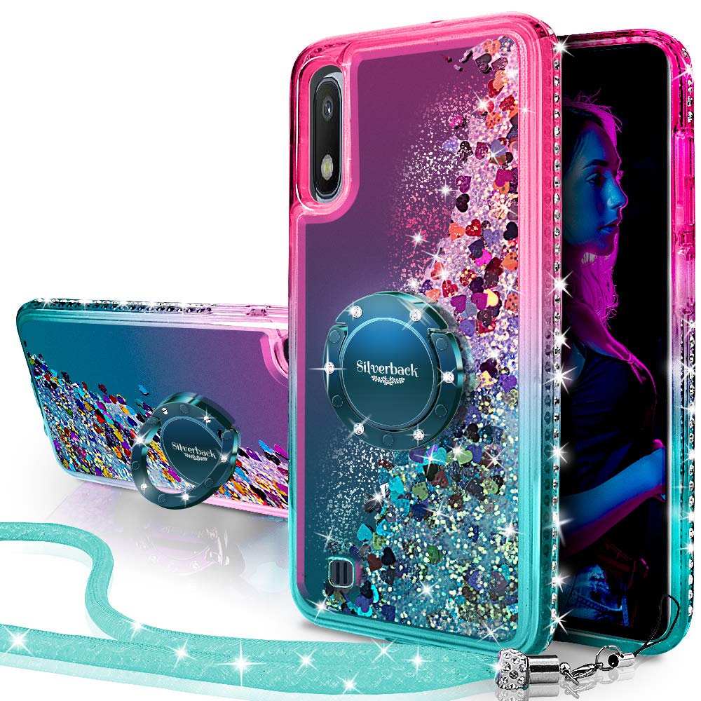 Silverback for Galaxy A10E Case with Ring, Moving Liquid Holographic Sparkle Glitter Case with Kickstand, Bling Stand Slim Girls Women Cover for
