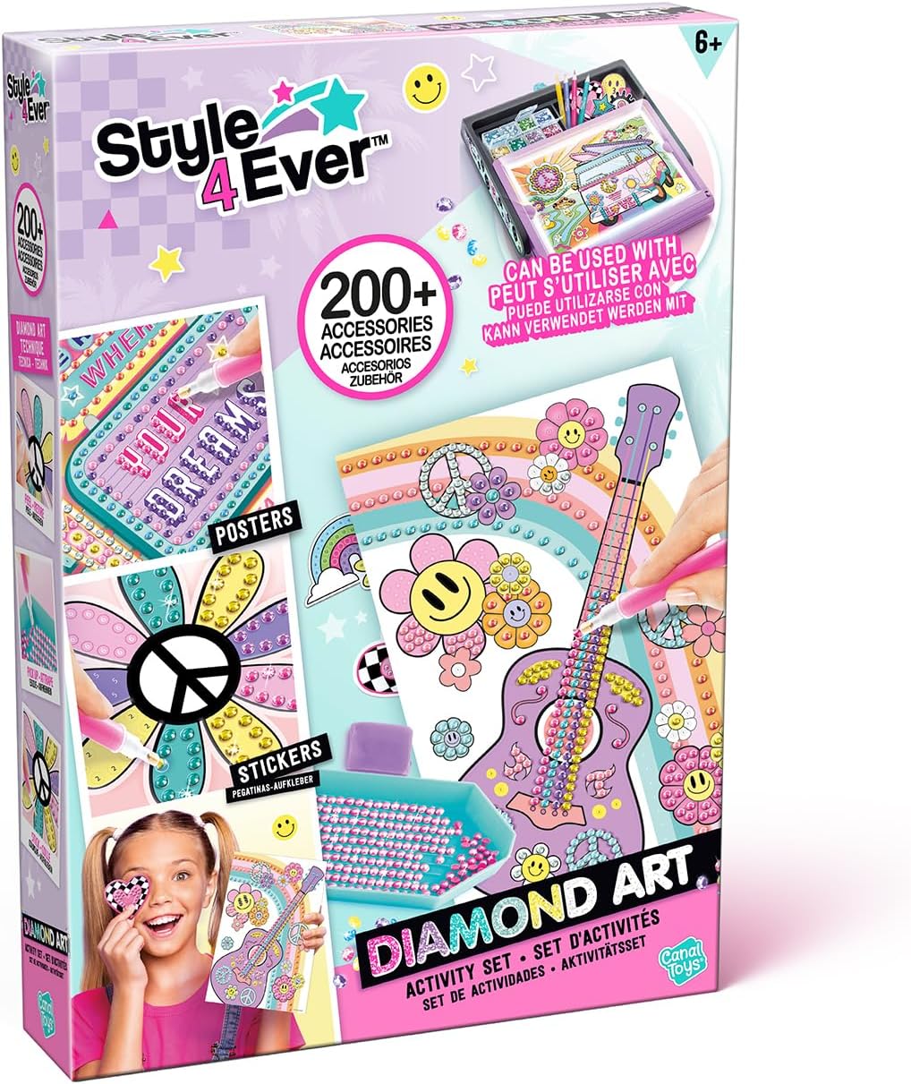 C Toys Diamant'Art Refill Kit with 200+ Accessories and 1000 Rhinestones - Compatible with Diamond Art LED Case - Includes Pencil, Tray, Poster and Storage Tins