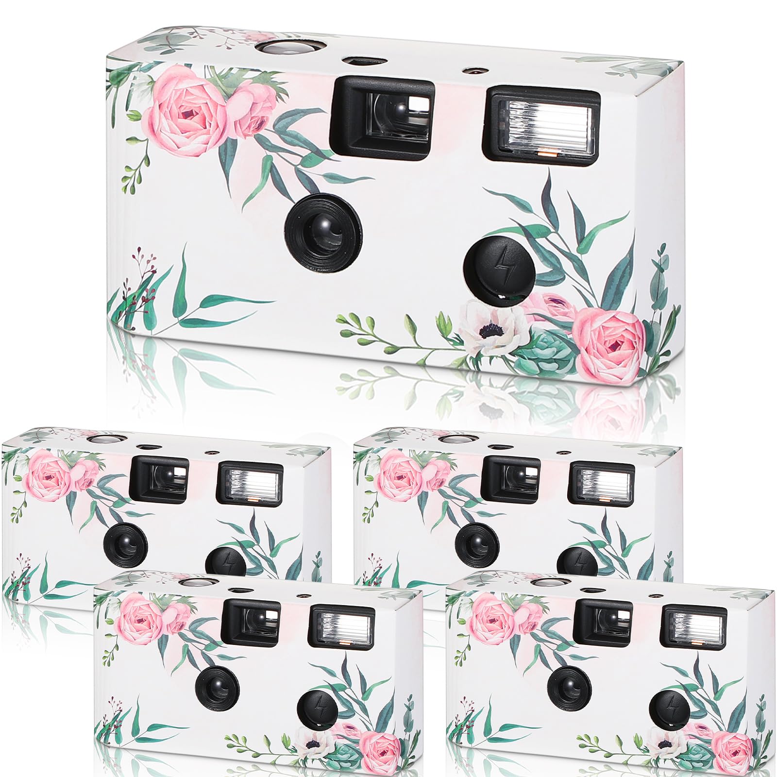 5 Pcs Disposable Camera for Wedding Bulk, Color Film Single Use Camera Bulk with Flash 35 mm One Time for Gathering Wedding Travel Anniversary Honeymoon(Flower)