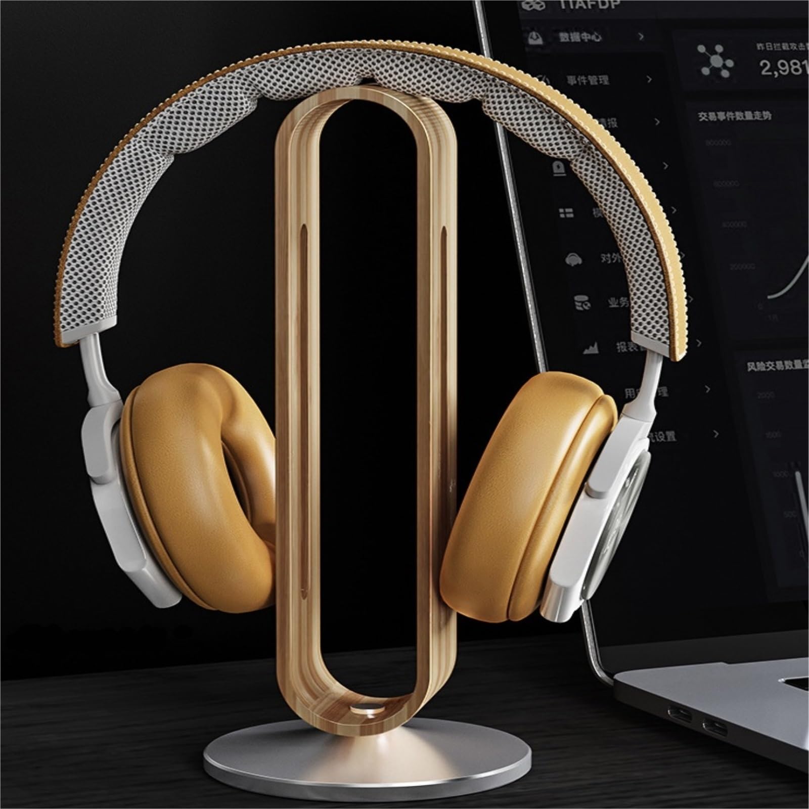 Gaming Accessori Design Ad Arco A Forma di U, Base Antiscivolo in Lega di Alluminio, Supporto per Cuffie in Legno per Cuffie On-Ear Stand Over-Ear da Gioco