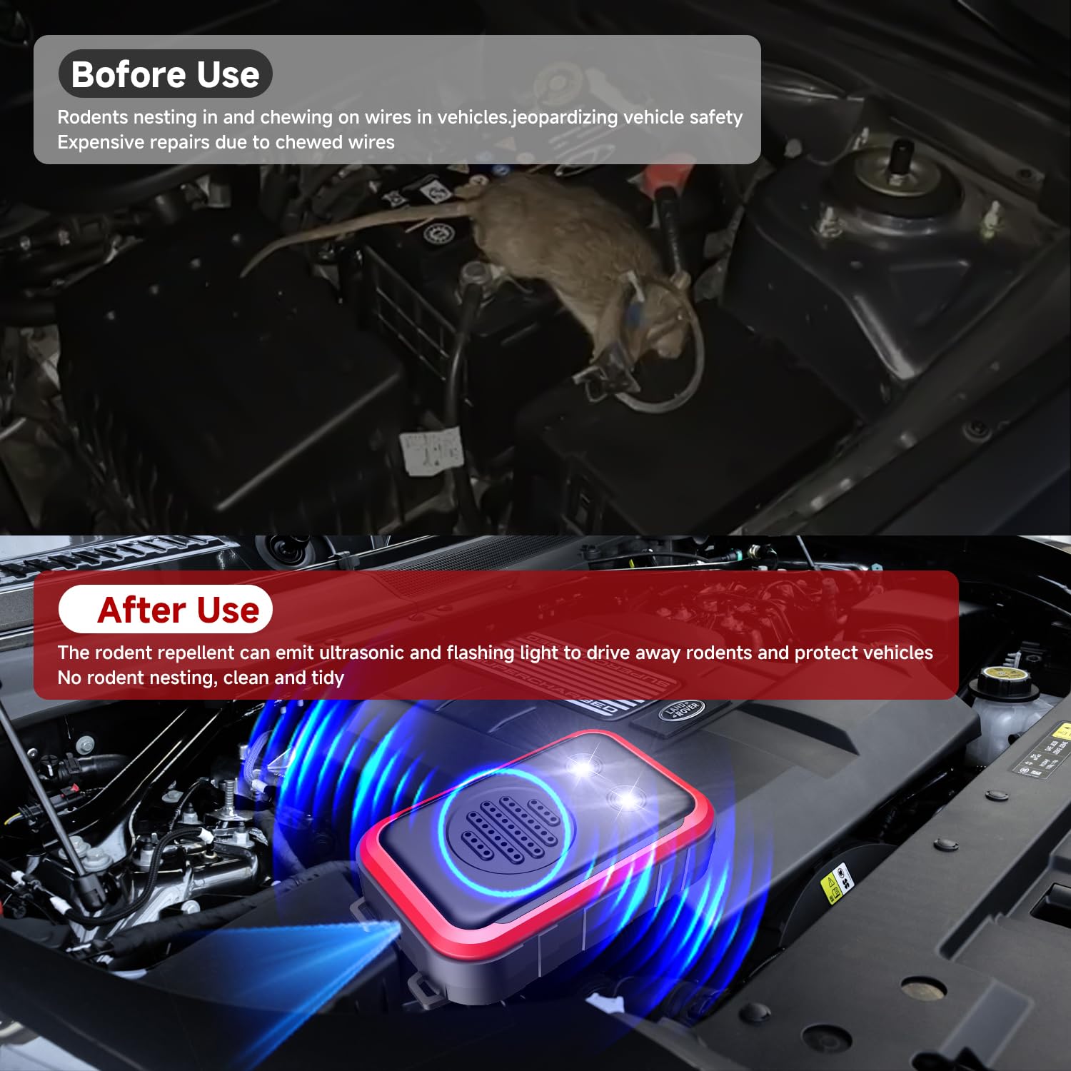 Repulsif Ultrason,Rongeur pour Voiture Haute fréquence, Répulsif Ultrason Anti Fouine Voiture, Protection contre le Mâchage de Câbles,Facile à Utiliser (Adapté à Tous les Types de Voitures)