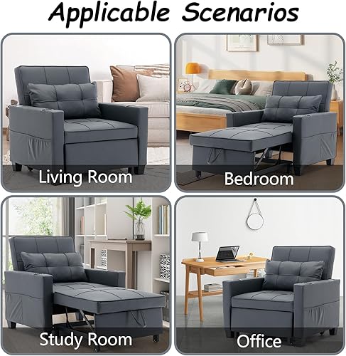 Miniatura 6 de Moderna silla reclinable ampliada de piel sintética con reposapiés otomana y almohada lumbar para sala de estar, dormitorio, estudio, apartamento