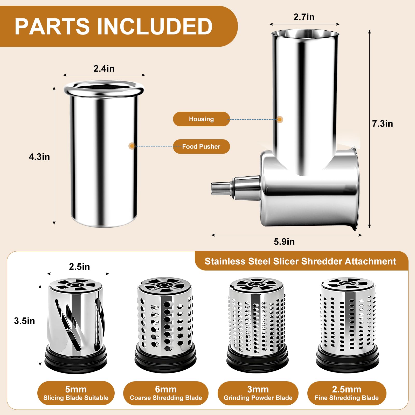 Slicer Shredder Aufsatz für Kitchenaid Standmixer | Edelstahl, Gemüseschredder, Käsereibe, Salatmacher, Chopper Mahlpulver Zubehör für Küchenhelfer