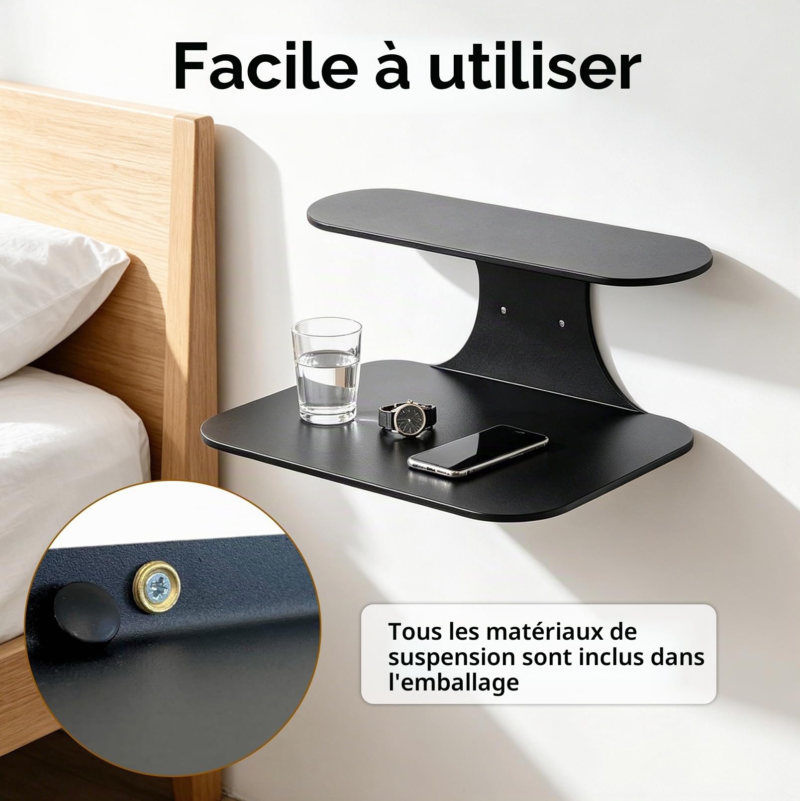 2 Tables de Chevet flottantes à Suspendre 39 x 19 cm,Table Chevet étroite