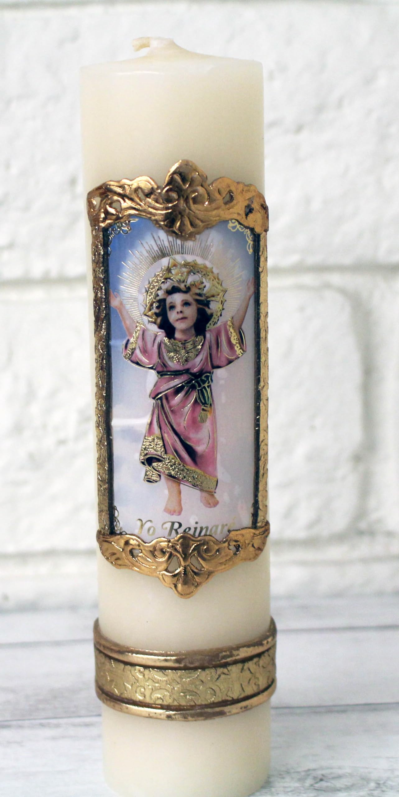 Beautiful Divino Nino Jesus Divine Yo Reinare Unique Paschal Sacrament Candle Baptism Batuizo Devotional Cirio Protection Sacramental Decorative Keepsake