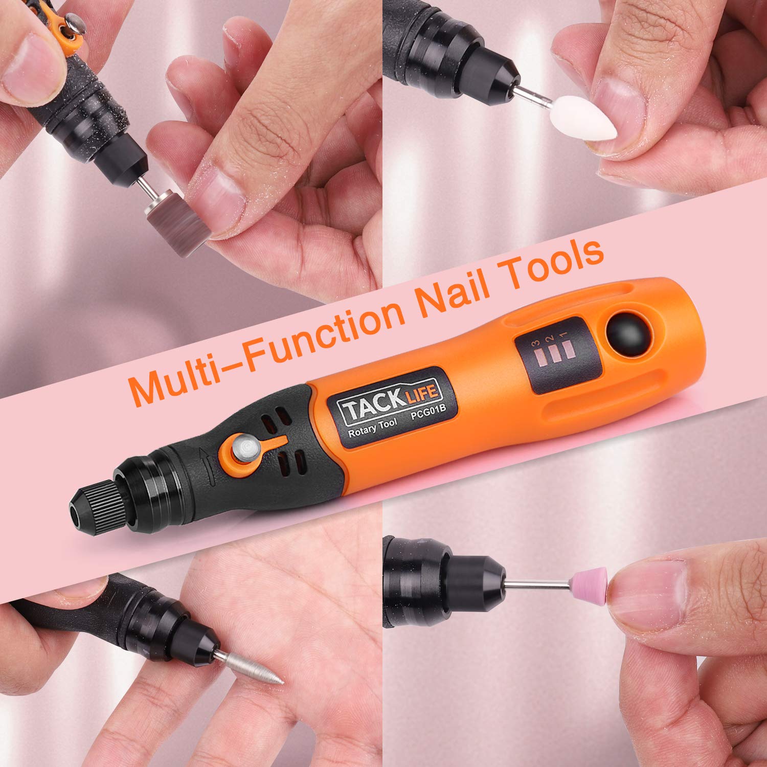 Amazon.com: Taladro de uñas eléctrico portátil inalámbrico TACKLIFE, de  tres velocidades con juego de 31 piezas, cable de carga USB, perfecto para  uñas de gel, manicura y pedicura, herramientas de forma de