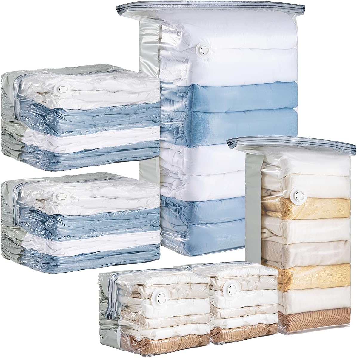 6 Pack Cube Vacuum Storage Bags, 2 Size Combo (3 Jumbo+3 Medium) | Vacuum Seal Bags for Clothing, Comforters, Blankets, Pillows, Compressopm Packing Cube, No Pump Needed