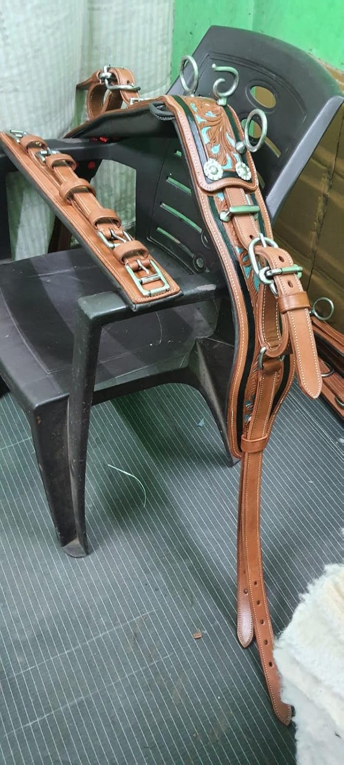 Leather Driving Harness for Single Horse Cart Includes Bridle, Reins, Traces, Breast Pad, Neck pad, Crupper and Breeching Stainless Steel Hardware (Pony, Brown)