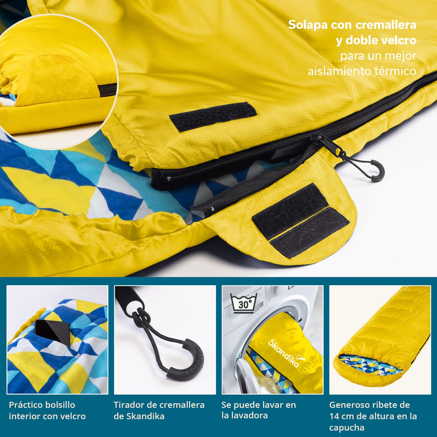 Skandika Dundee Franela| Saco de Dormir, algodón, 3 Estaciones, hasta -20°C, 220 x 80 cm/ 220 x 160 cm, para Camping al Aire Libre