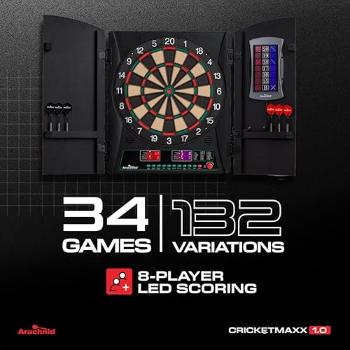 Miniatura 2 de Arachnid CricketMaxx 1.0: 13.5” recreation size with wood cabinet. Features 34 games, 183 variations, 8-player LED X/O scoring, and Heckler mode.