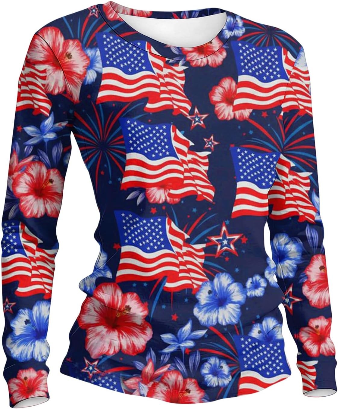 Women's 250 Anniversary USA Shirt, 4Th of July Shirts for Women, Long Sleeve Crewneck American Flag Tops, S-5XL