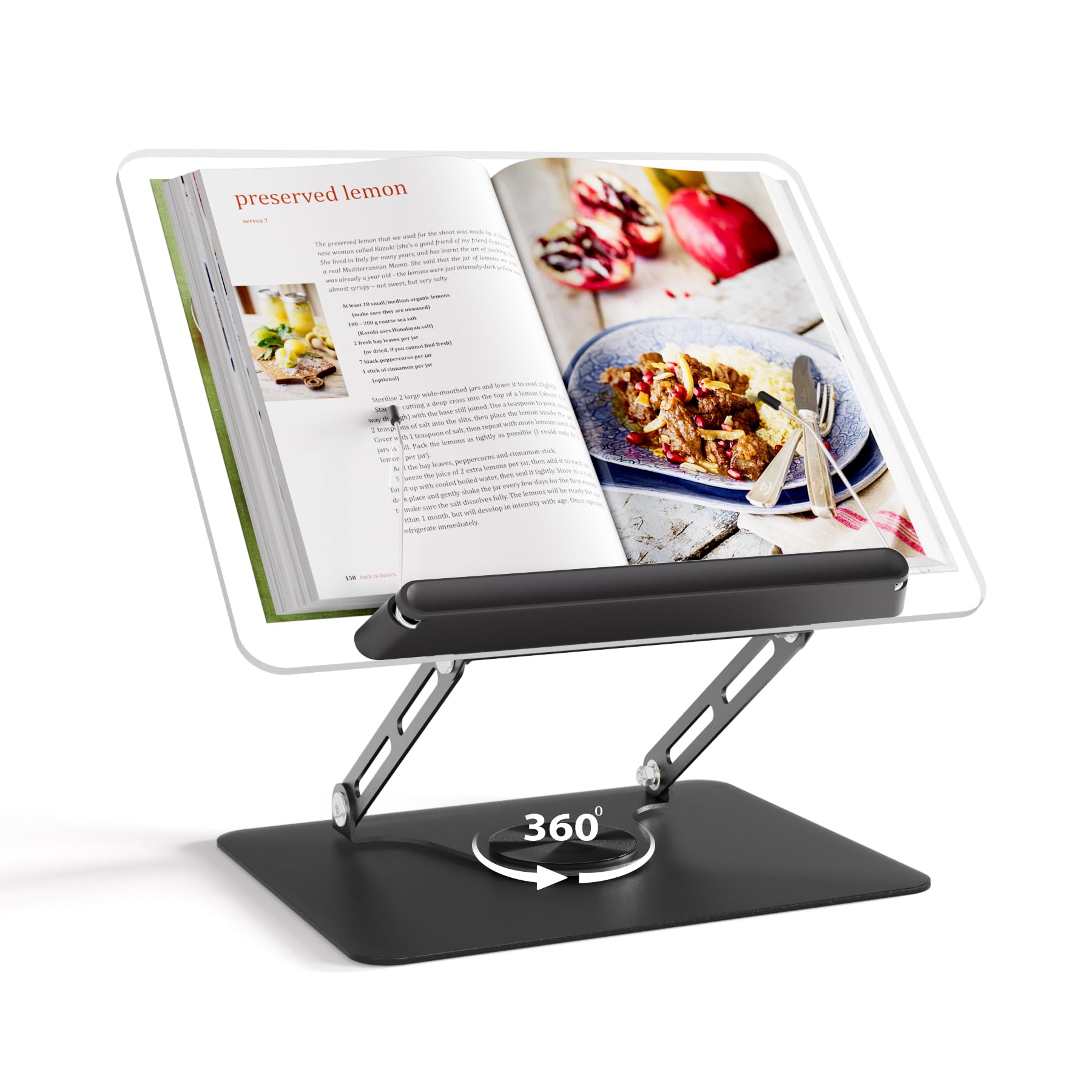 HAUTOCO Acrylic Book Stand, Adjustable Book Holder with 360ยฐ Rotating Base
