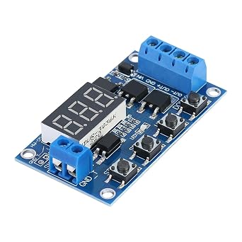 Delay Timer Relay, Adjustable DC 5V 36V LED Display Cycle On Off Module 0.1s to min 15A 400W with MOS Output and Sleep Mode for Motors Lights Black 1 Pack