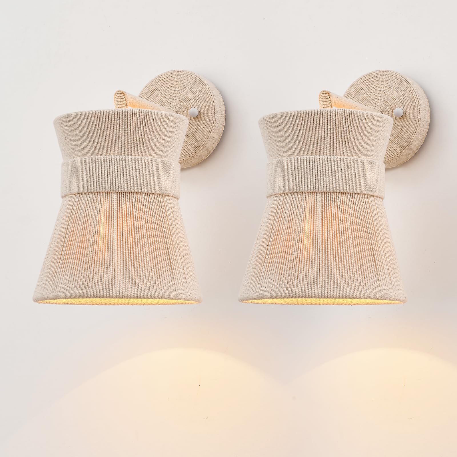 Photo 1 of MhyTogn Set of Two Hand Woven Wall Sconces Boho Wall Lamp White Coastal Wall Lights for Bedside Hallway Vanity Stairway Fireplace Living Room, UL Listed