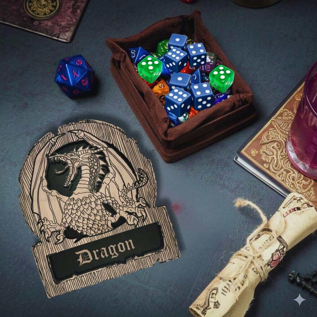 Drewniana podstawka pod kubek i kości, zestaw 1 ikony klasy smoka, urocze podstawki do pokoju gier RPG, akcesoria do domu, fantazji, dekoracyjne podstawki pod napoje, prezenty do domu i kuchni, smoka