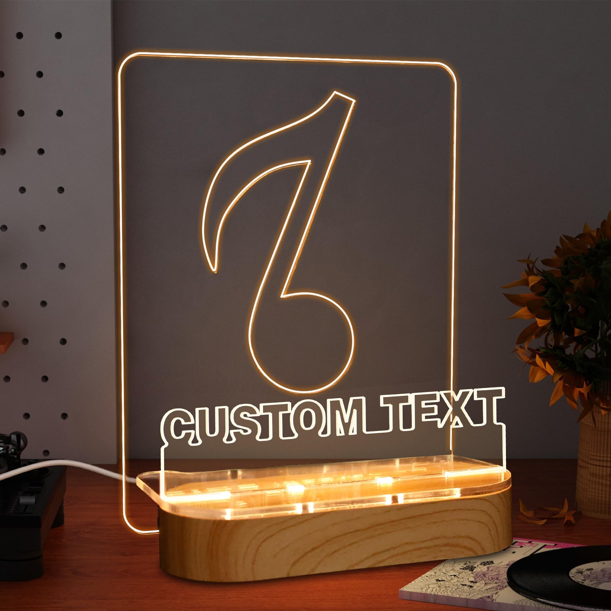 YuanDian Light up Personalised Vinyl Record Stand, Now Playing Customize Record Stand, Wooden Acrylic Holder for Vinyl Album Display Storage, Record LED Display Collection Holder