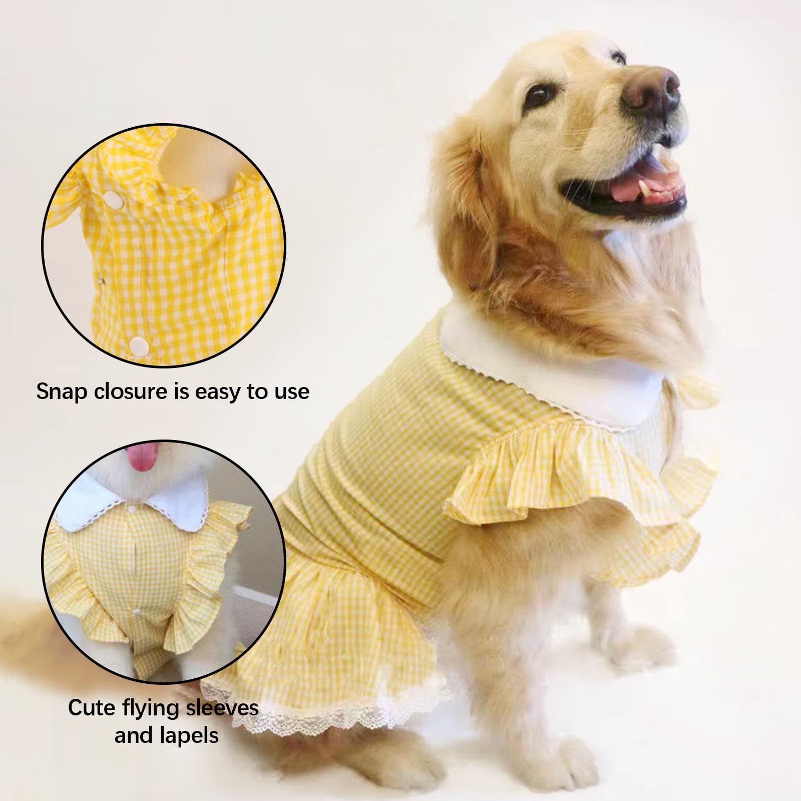 Hunde-Prinzessinnenkleid für große Hunde und Mädchen, Baumwolle, niedliches Karomuster, mittelgroße Hunde, Geburtstags-Outfit, Kleidung, modisch, süßes Haustierkleid für Party, Urlaub (Gelb,