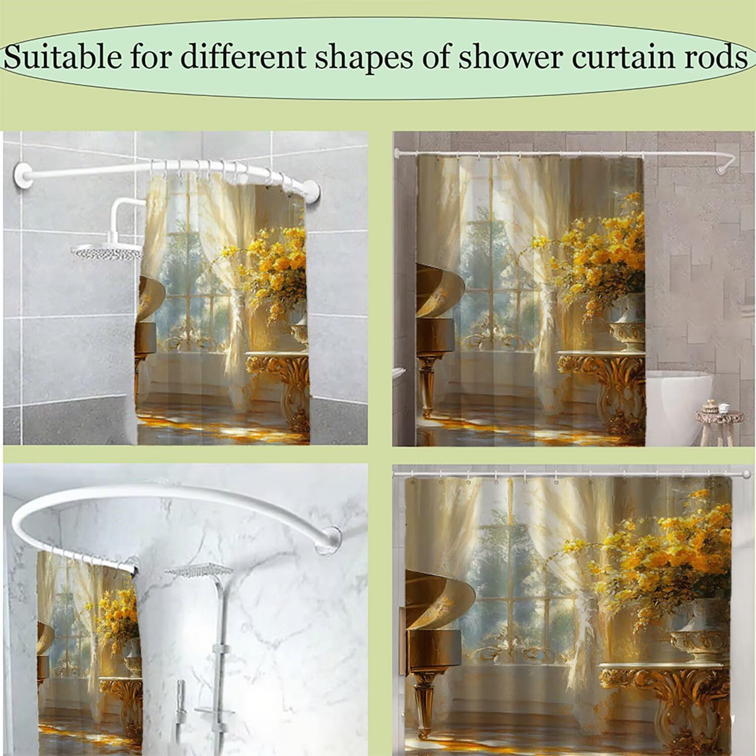 Duschvorhang Retro Shower Curtains Klavier Duschvorhang 180 x 240 cm mit 12 Haken,Wasserdicht Shower Curtains,Beschwerter Saum,Waschbar Polyester Stoff Badevorhänge mit Ösen für Badezimmer Deko G-512