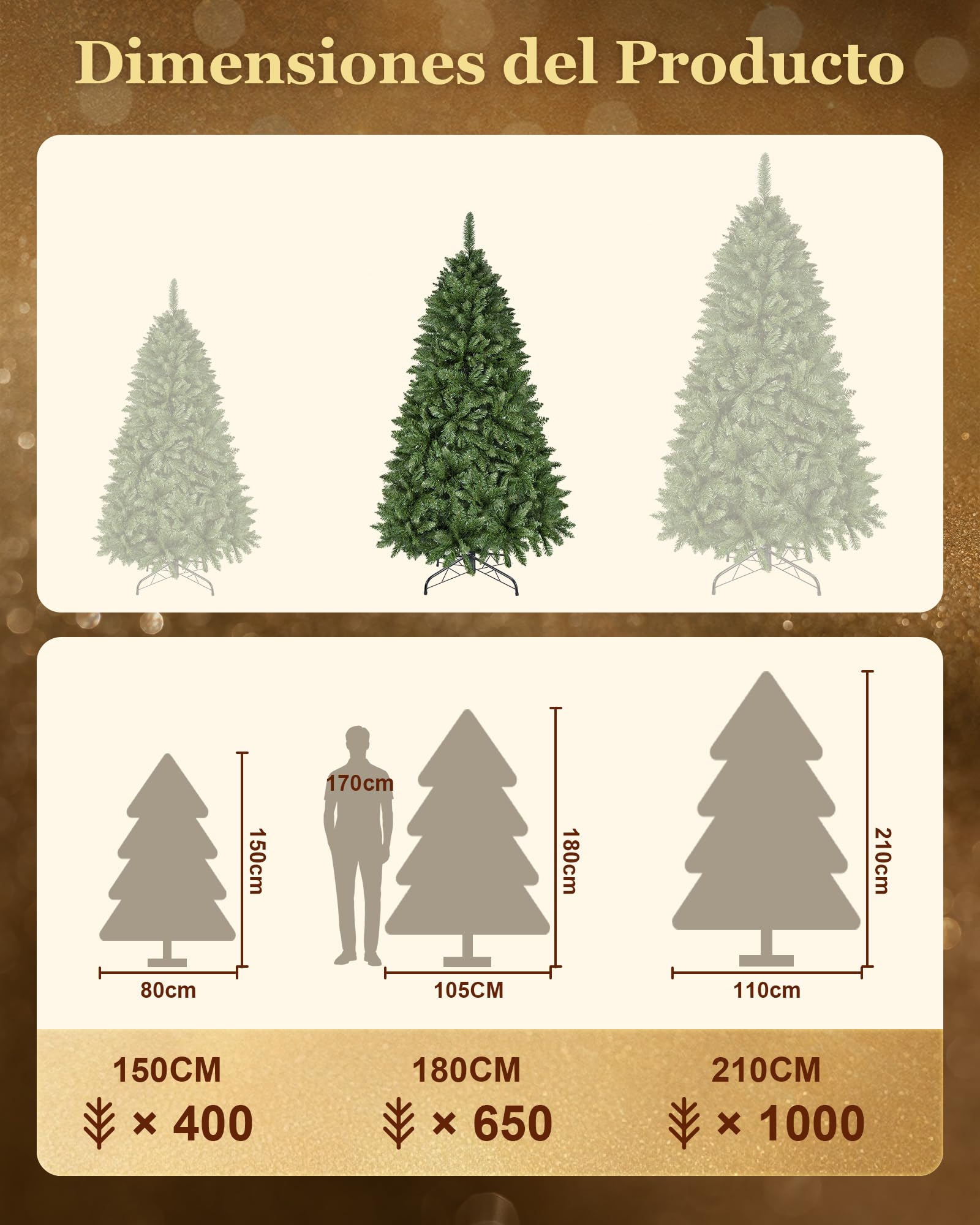 YEAUPE PRO Árbol de Navidad Artificial 180cm Superfrondoso de Material PVC