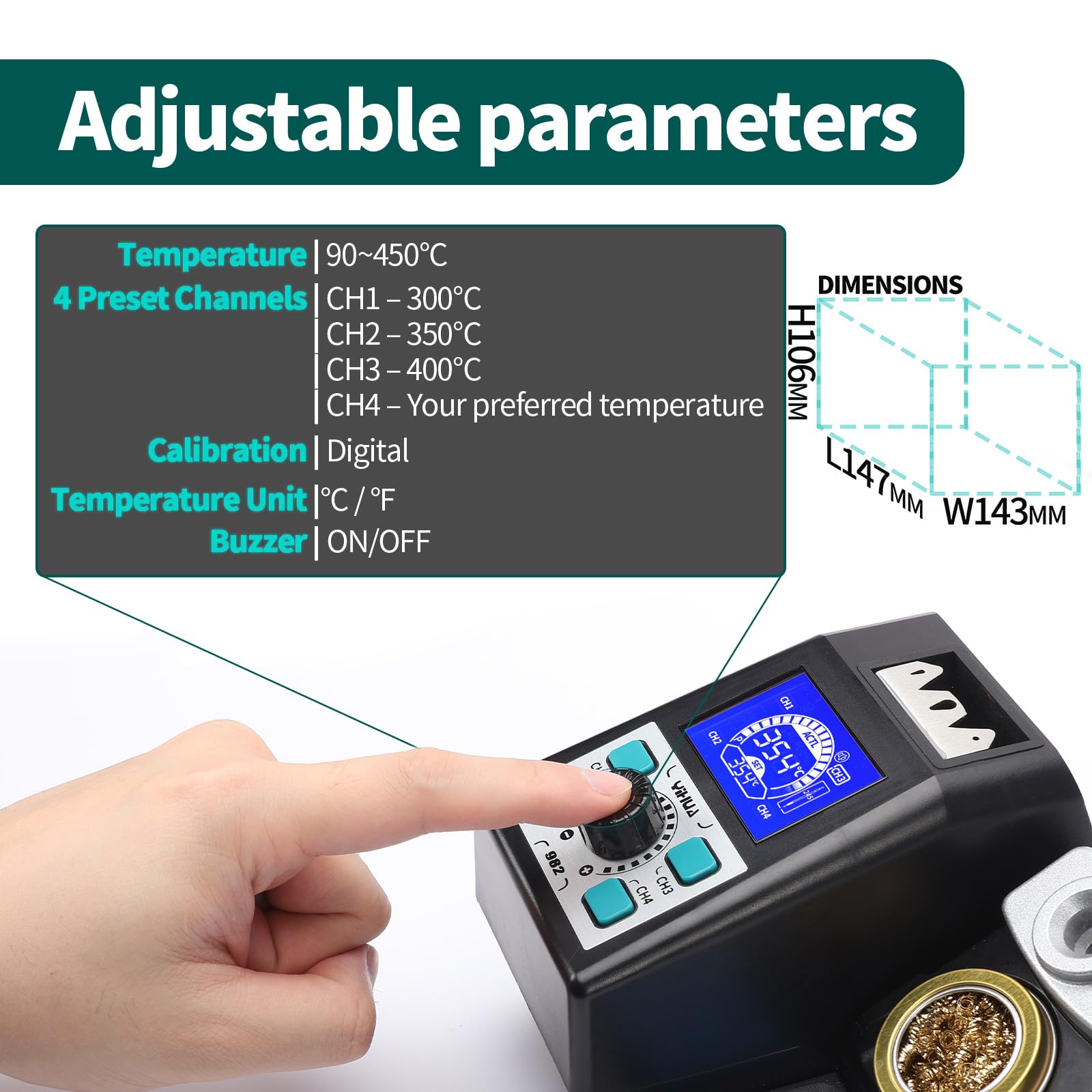 YIHUA 982 Kit de Estación de Soldadura de Precisión con Pantalla Digital LCD, Compatible con Cartuchos de Punta C245, 4 Canales de Memoria, Calentamiento Rápido para Microsoldadura.