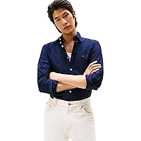 Tommy Hilfiger Uomo Camicia Oxford Shirt Maniche Lunghe, Blu (Preppy Navy/Desert Sky Solid)