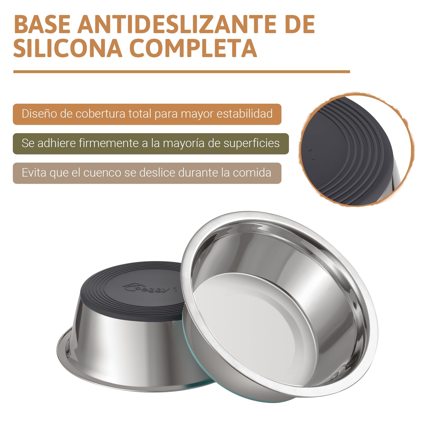 PEGGY11 Cuencos para Perros de Acero Inoxidable, Antideslizantes, Parte Inferior de Goma, Grado Alimenticio, Sin BPA, Aptos para Lavavajillas, Fáciles de Limpiar, 3,8L, 2 Paquetes
