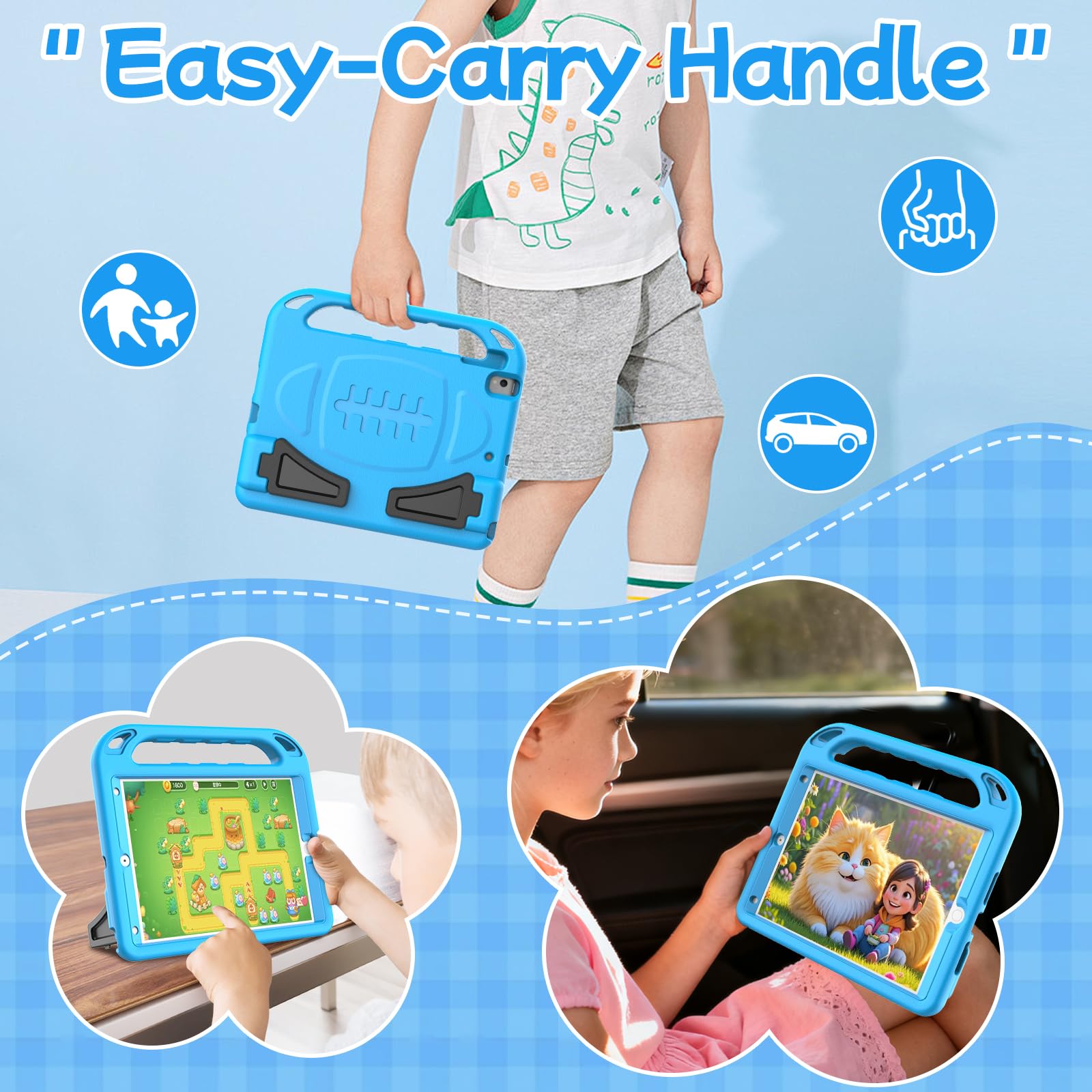 BMOUO Kids Case for iPad 9th/8th/7th Generation (iPad 10.2 Inch, 2021/2020/2019) with Built-in Screen Protector, Durable Shockproof Handle Stand iPad 9th 8th 7th Generation Case for Kids, Blue