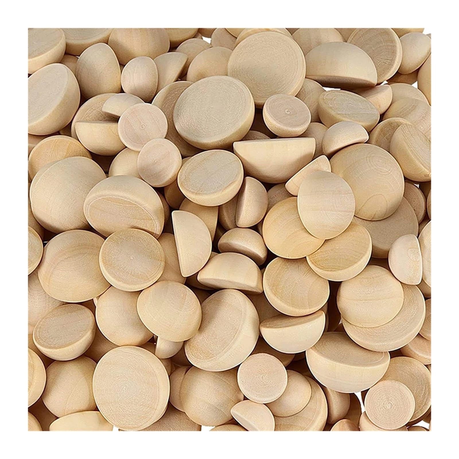 Rzeźbienie w drewnie, 100 szt., małe, naturalne, niedokończone, półokrągłe drewniane koraliki, podzielone drewniane kulki do samodzielnego wykonania, drewniane patyczki (40 mm)