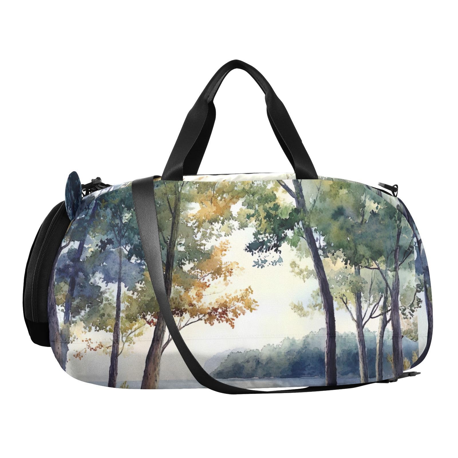 Flradish Frest Fake Landscape Kids Overnight Duffle Bag,Gymnastics Sports Dance Bag with Shoe Compartment & Wet Pocket, Travel Weekender Tote for Boys & Girls