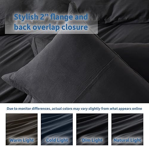 Miniatura 8 de Nestl Juego de funda de edredón negro California King, funda de edredón suave prelavada, 3 piezas, con cierre de cremallera, 1 funda de edredón de