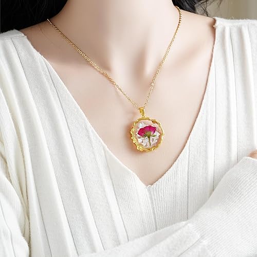 Miniatura 3 de Collares de flores de nacimiento para mujer, collar de flor prensada real de 1 a 12 meses, joyería personalizada de estilo bohemio, colgante floral