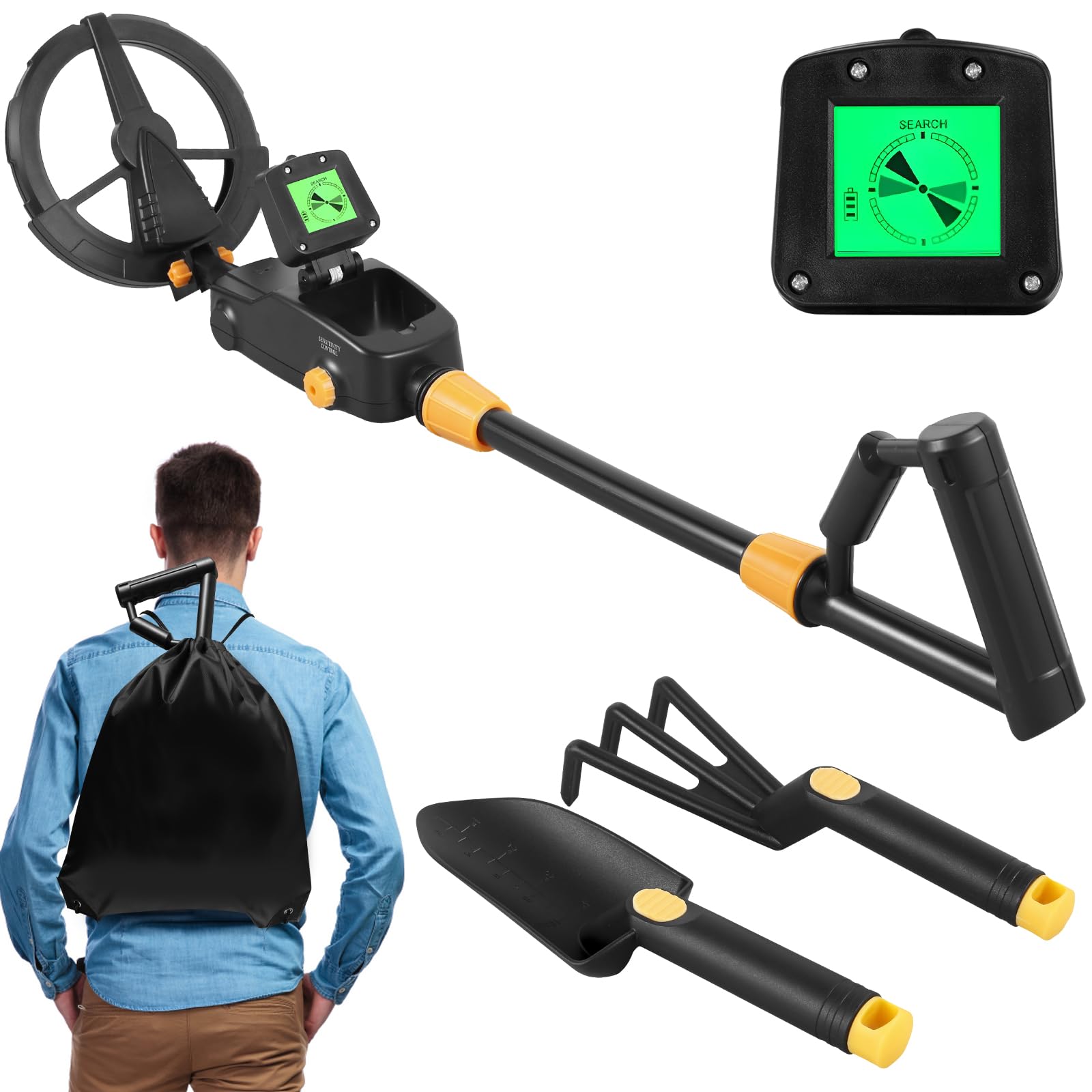 Metal Detector, Adjustable Metal Detecting Tool Kit, Gold Silver Finder Detector LCD Display, Jewelry Coin Hunting Detector Metal Detecting Device for Kids Junior Youth