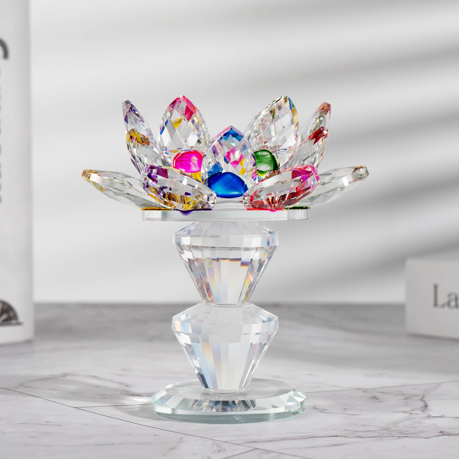 新品 クリスタルガラス キャンドルスタンド ロータス サイズ 高さ25cm