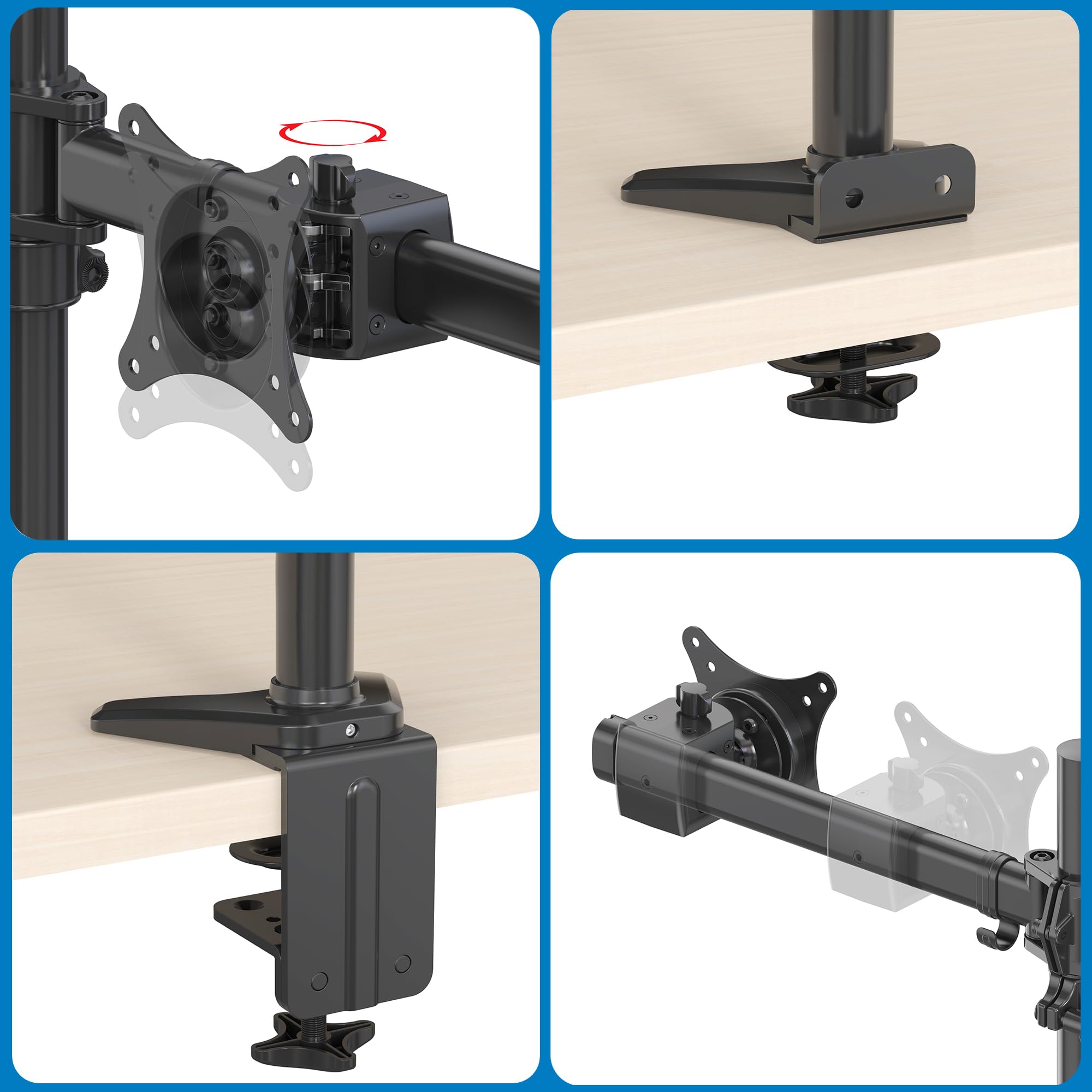 HFTEK - Support pour 3 moniteurs de 15 à 27" - Support pour écran TV - Support pour moniteur - Support écran 3 moniteurs - Hauteur réglable - VESA 75/100 - MS323C-N - Modulable individuellement