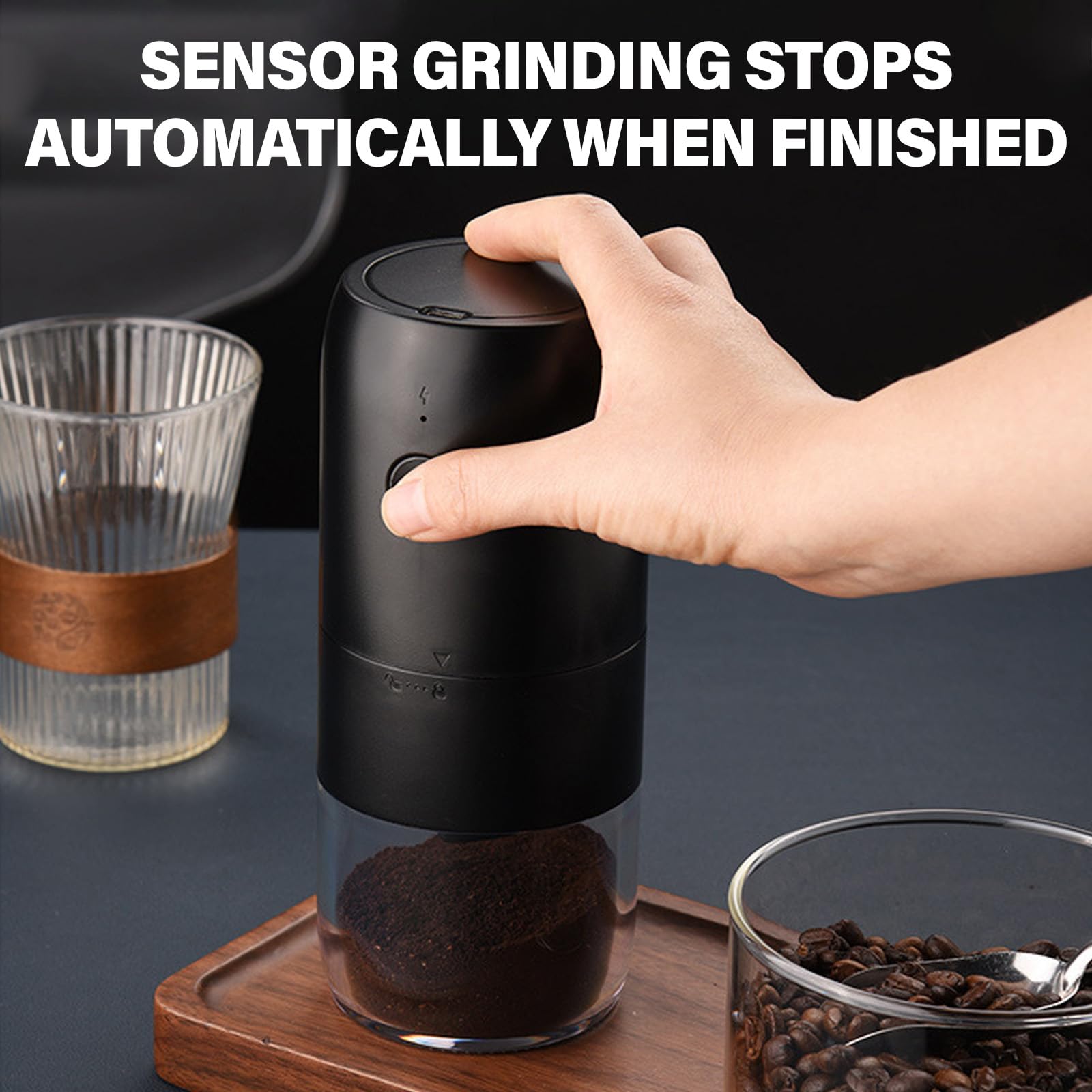 Macinacaffè Elettrico Portatile,Ricaricabile Tramite USB Coffee Grinder Rugosità Regolabile Capacità,Coffee Grinder con Macina Conica,Una Inizio Chiave Macinino Caffè per Casa,Ufficio