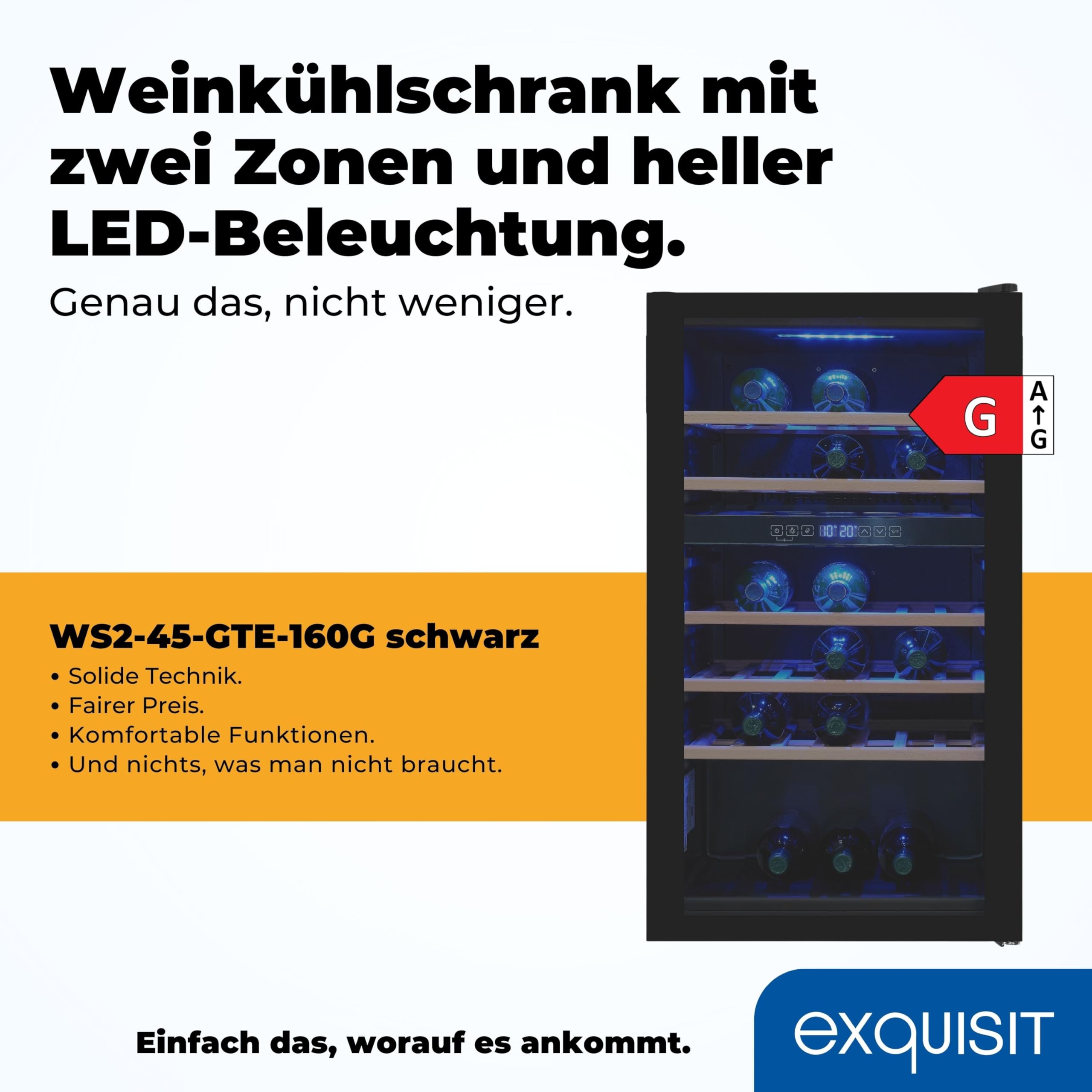 Exquisit Weinkühlschrank 2 Zonen - Weintemperierschrank für 45 Flaschen