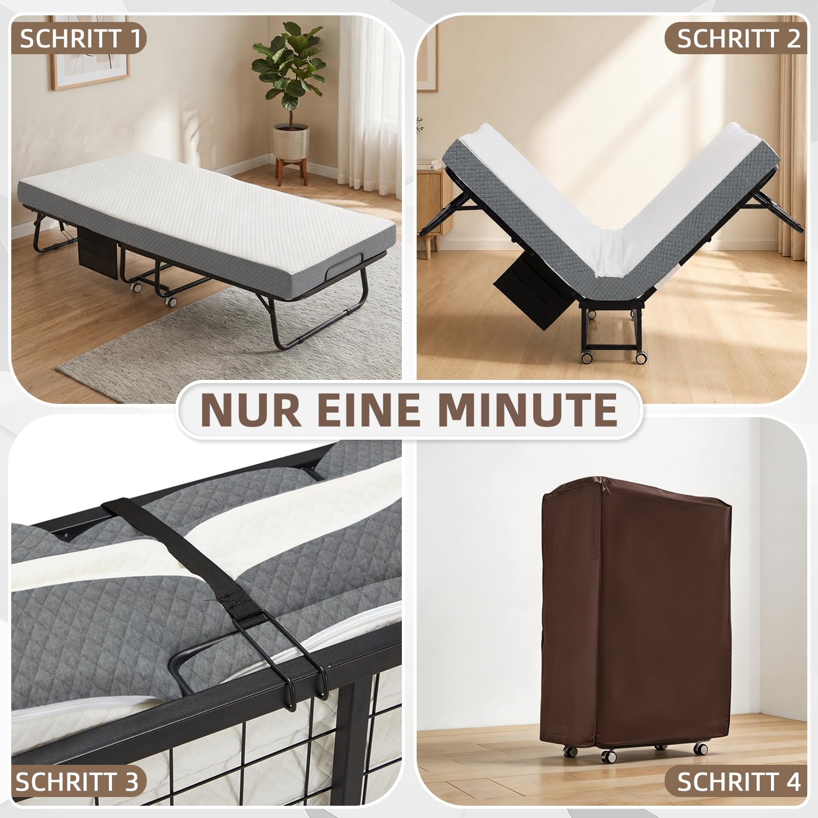 Klappbett 192x97cm, Gästebett Klappbar mit Matratze ca.13cm Dicker